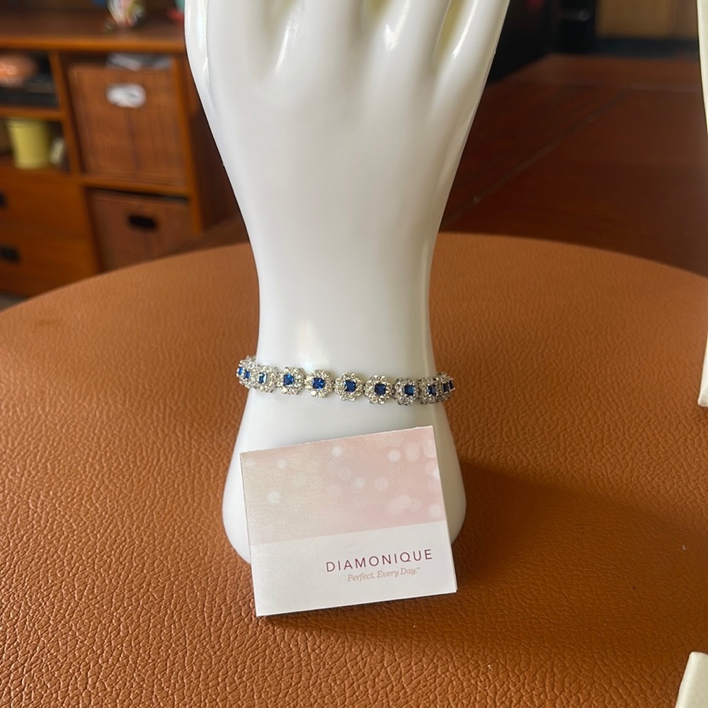 TOVA Diamonique Simulated Sapphire Halo Tennis Bracelet